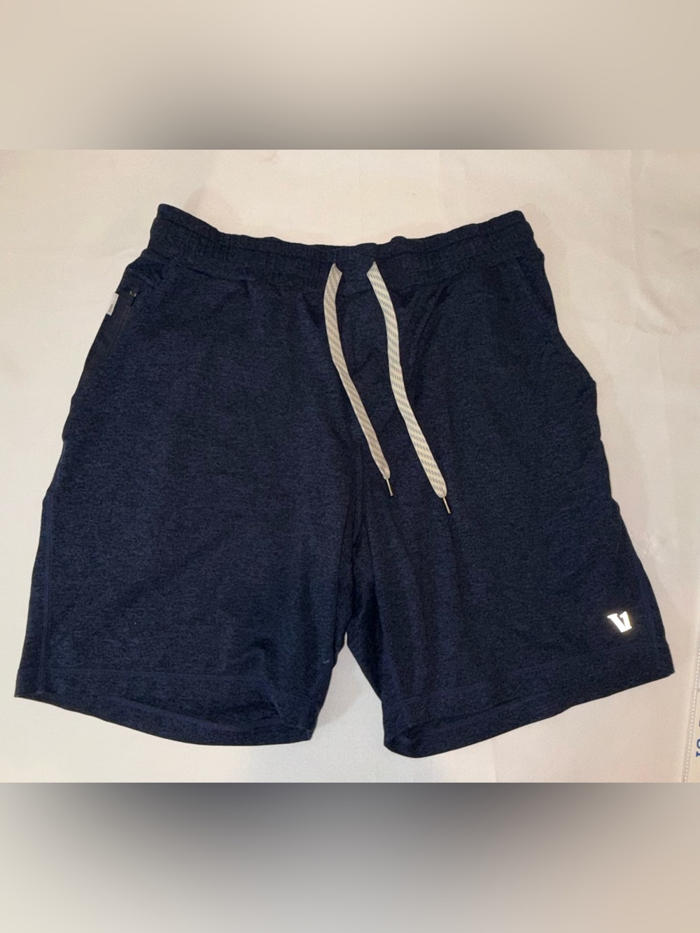 Vuori Navy Athletic Shorts with White Drawcord